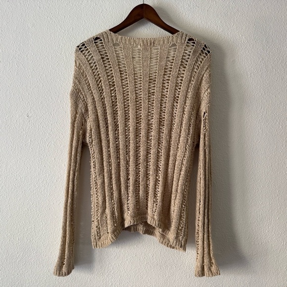 Sweet Wanderer Boho Cottagecore Crochet Top Cream Tan XL Grunge Distressed - Picture 11 of 12